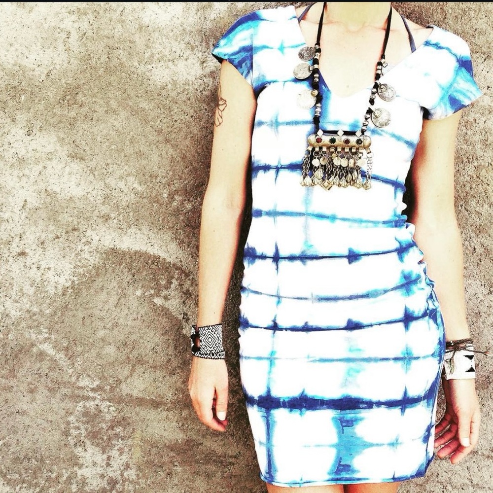 Vibrant Blue and White Tie-Dye Mini Dress